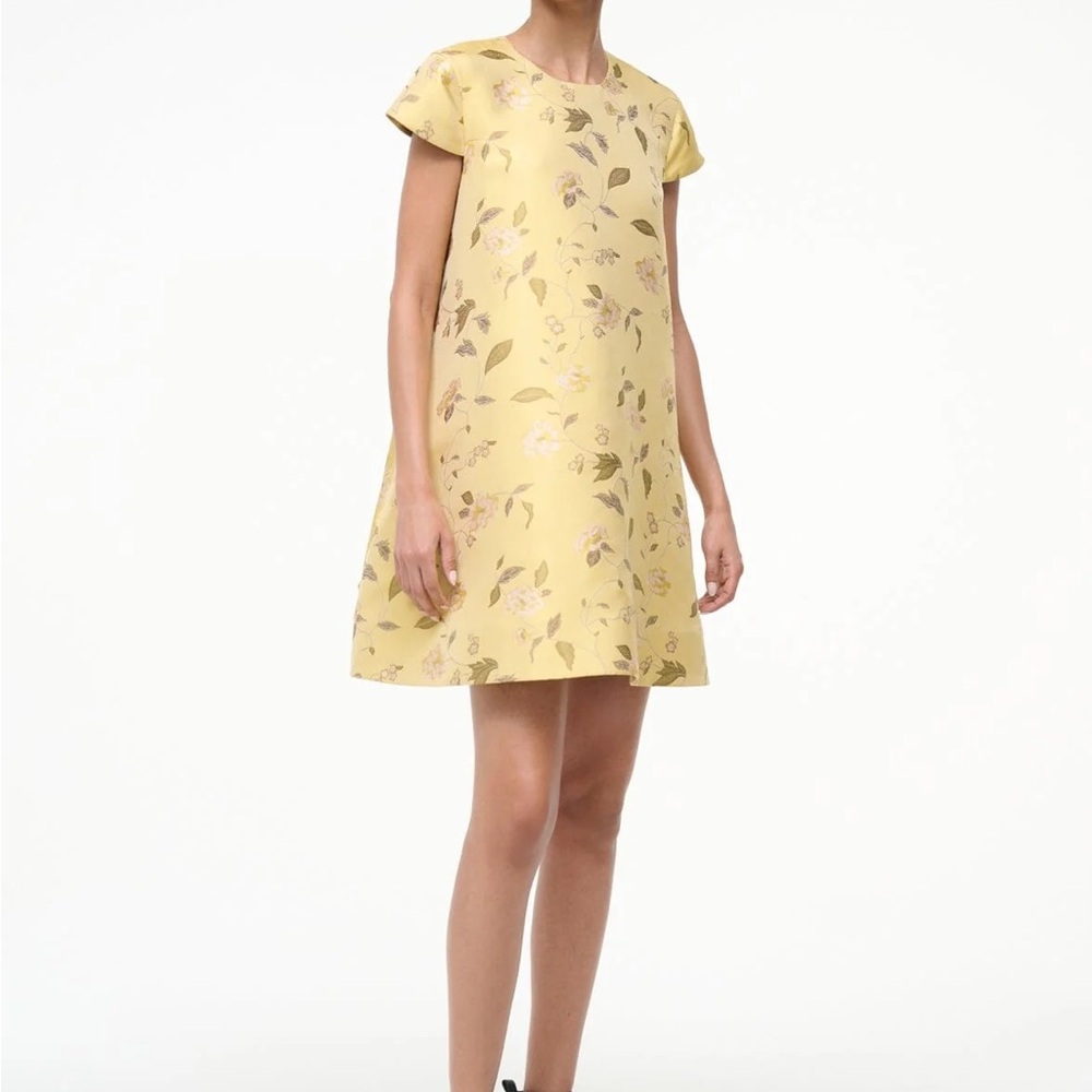 STAUD Yellow Floral A-Line Mini Dress